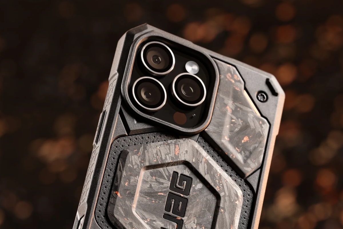 UAG Carbon Copper Monarch Limited Edition Case around an iPhone 16 Pro Max